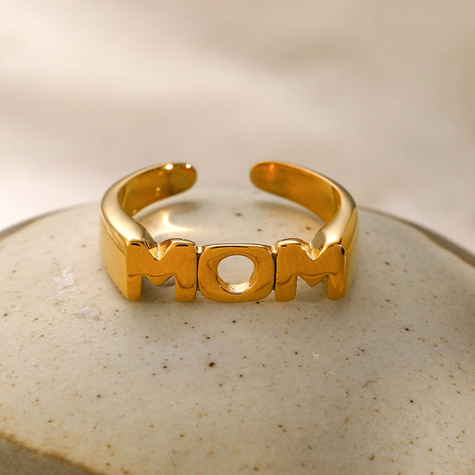 MOM Stainless Steel Open Gold Ring