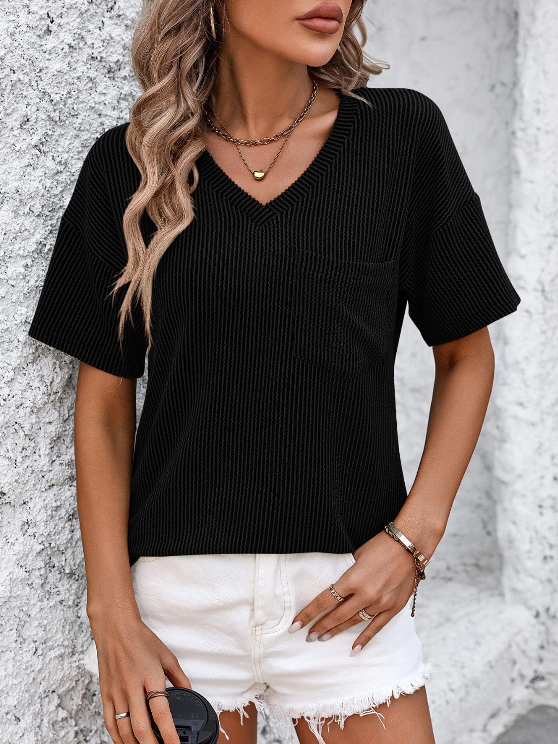 Full Size V-Neck Dropped Shoulder T-Shirt
