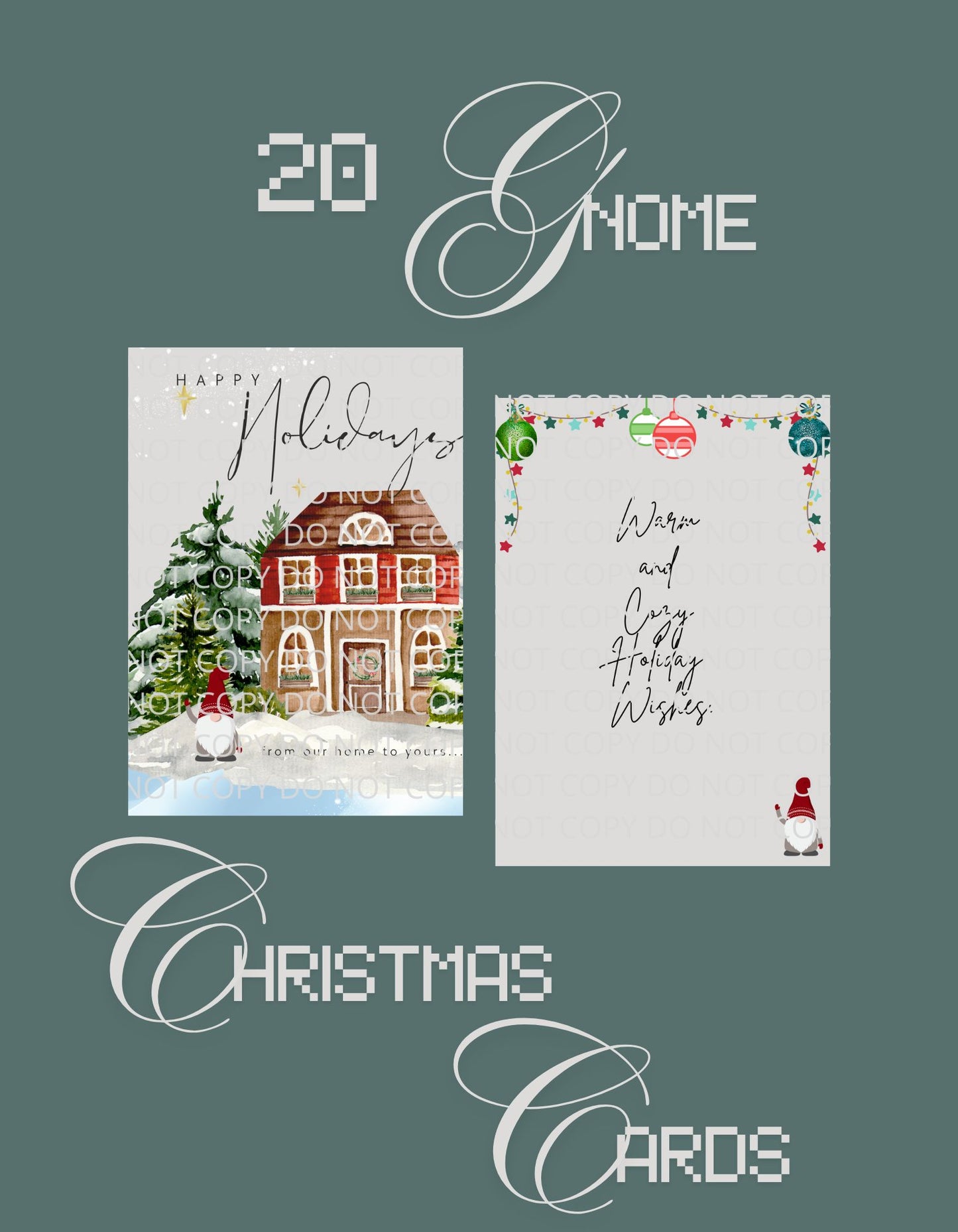DIY 20 Gnome Christmas Cards in PNG & PDF File Format