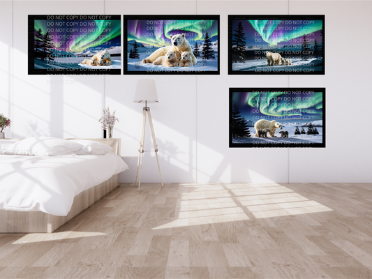 Polar Bear and Cubs Northern Lights Digital Art in PDF SVG PNG File Formats