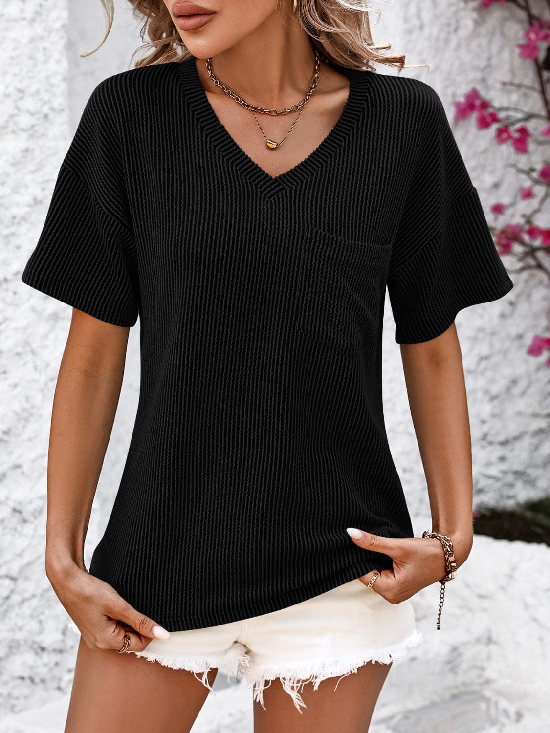 Full Size V-Neck Dropped Shoulder T-Shirt