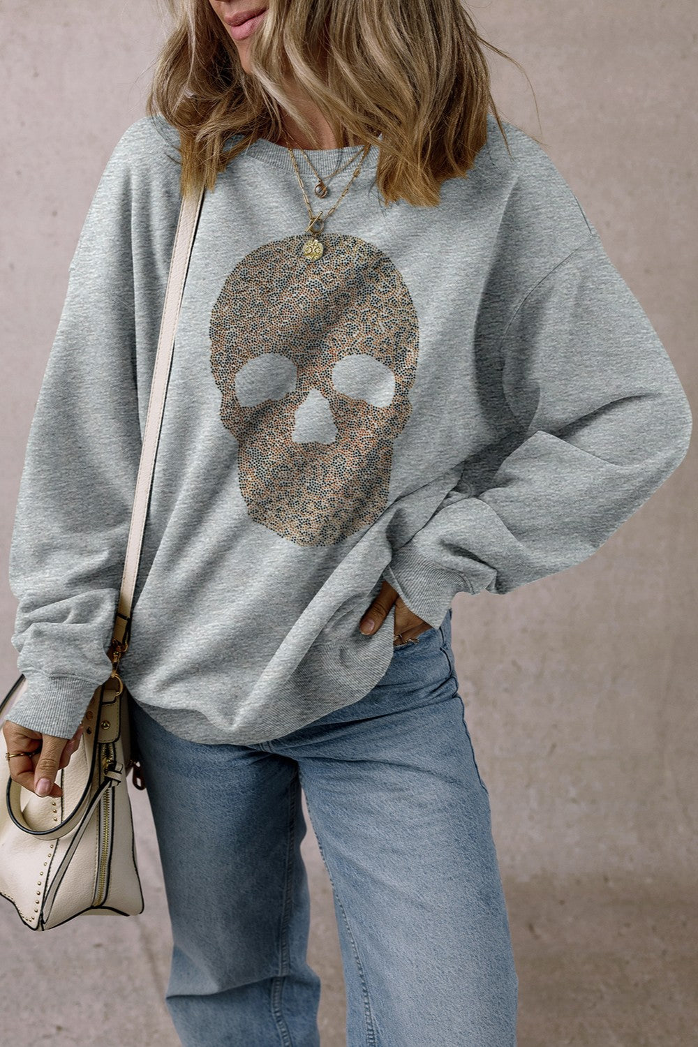 Skull Round Neck Long Sleeve Sweatshirt *