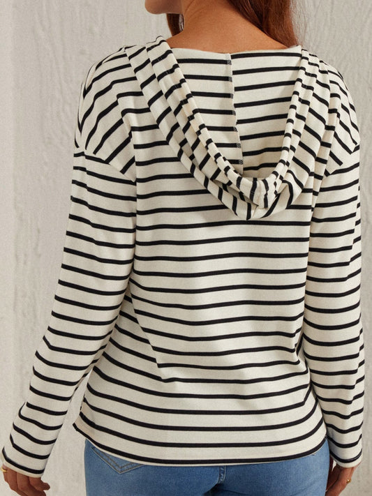 Drawstring Striped Long Sleeve Hoodie