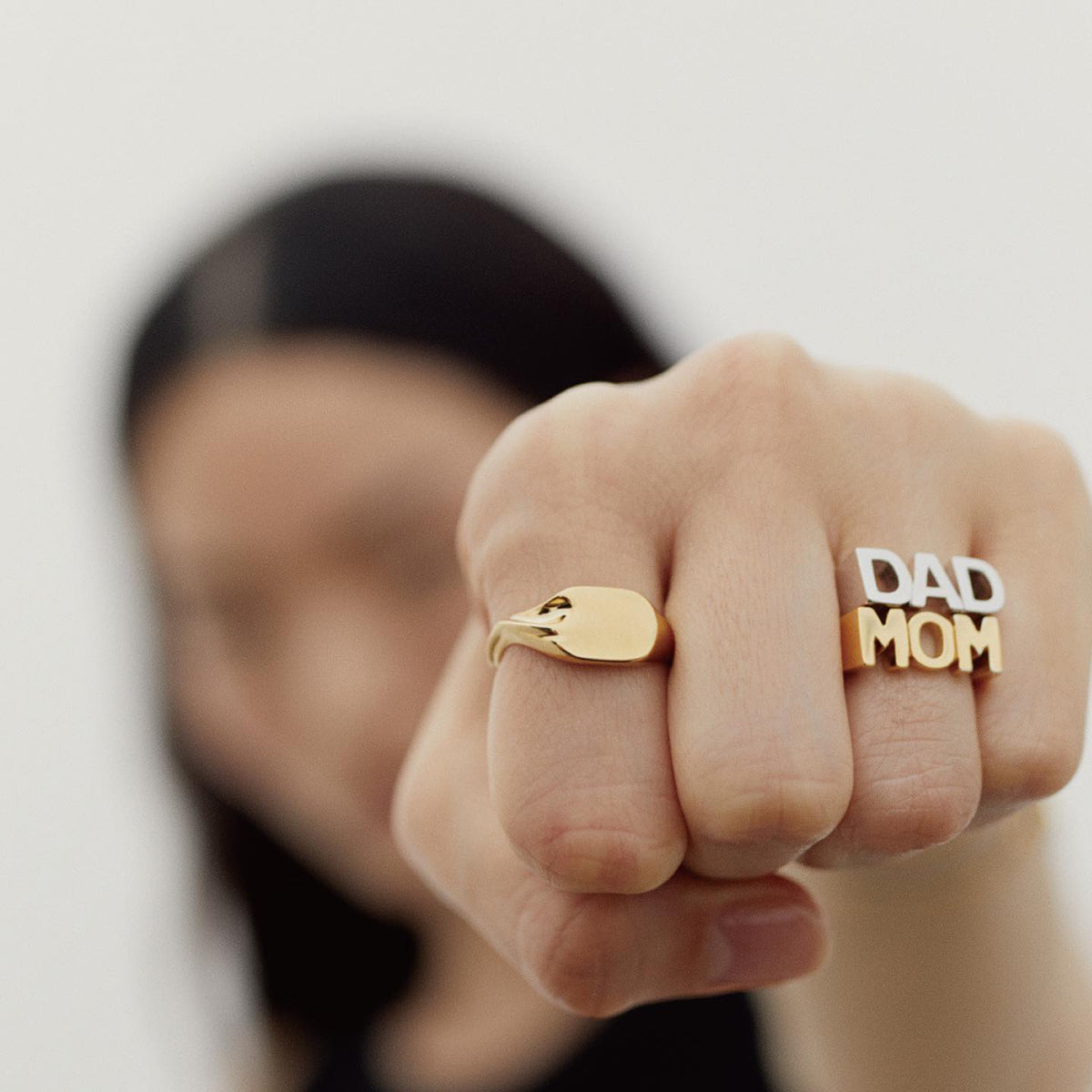 MOM Stainless Steel Open Gold Ring