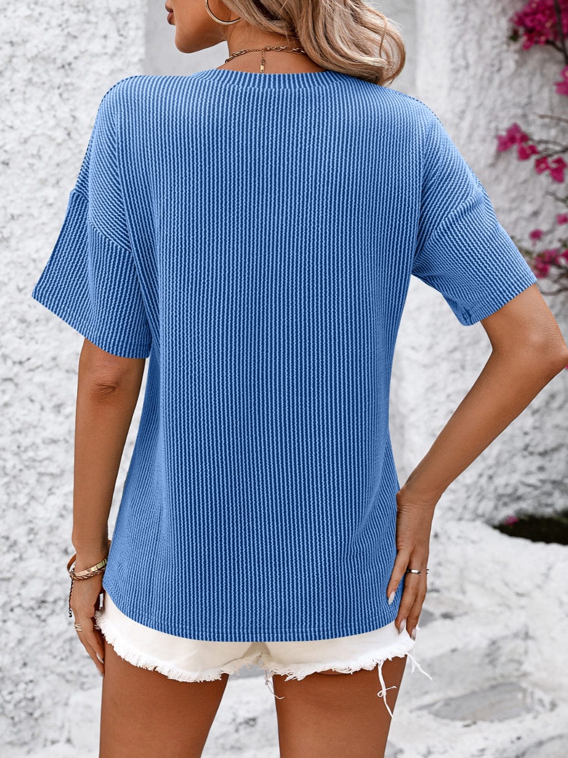 Full Size V-Neck Dropped Shoulder T-Shirt