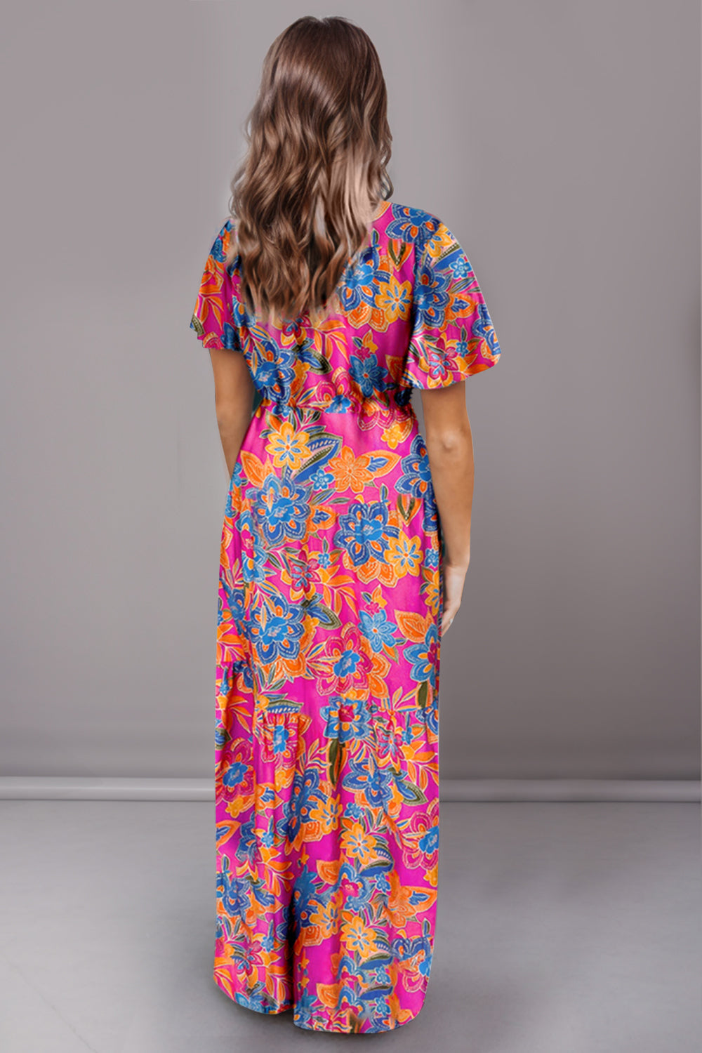 Sarah Opaque Printed Surplice Short Sleeve Maxi Dress