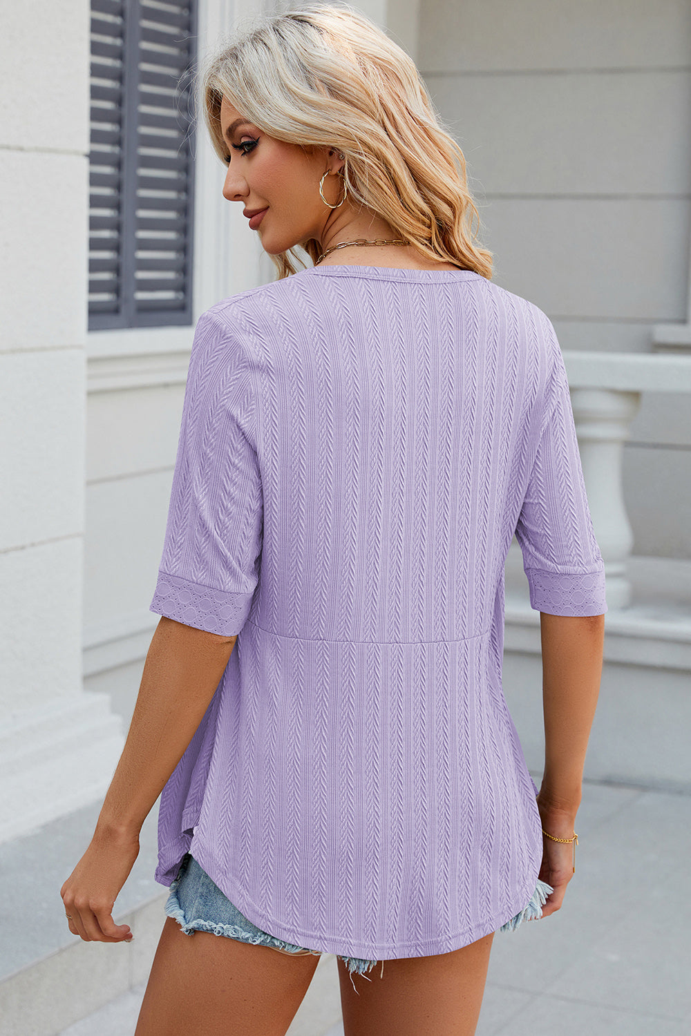 Full Size Eyelet Half Sleeve T-Shirt