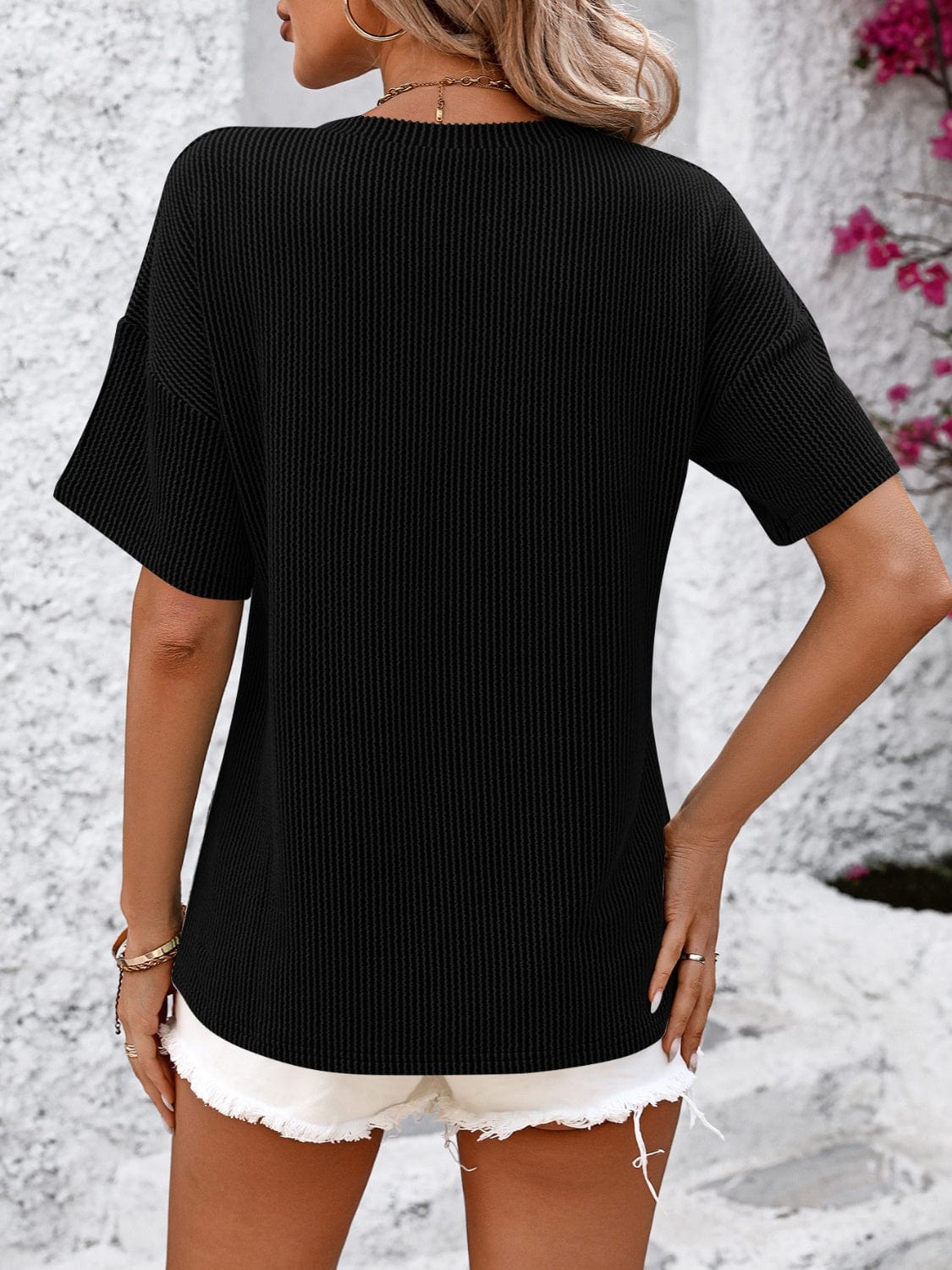 Full Size V-Neck Dropped Shoulder T-Shirt