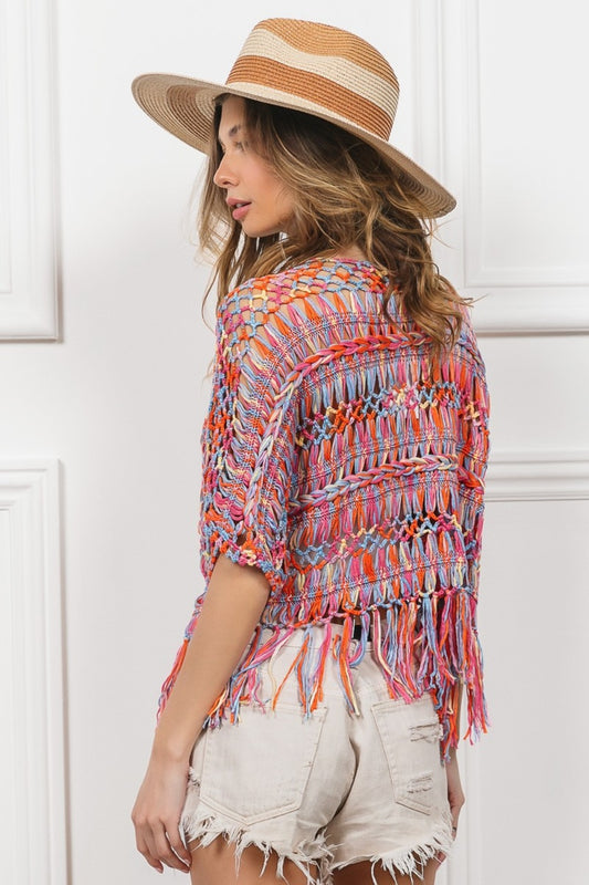 BiBi Open Front Fringed Crop Knit Cardigan - Brand BiBi