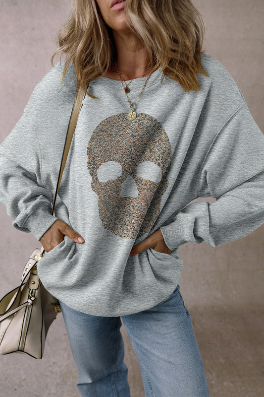Skull Round Neck Long Sleeve Sweatshirt *