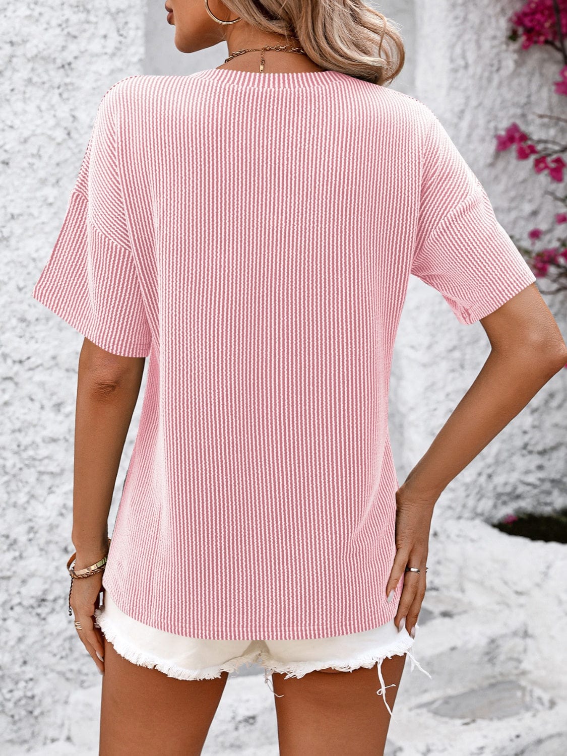 Full Size V-Neck Dropped Shoulder T-Shirt