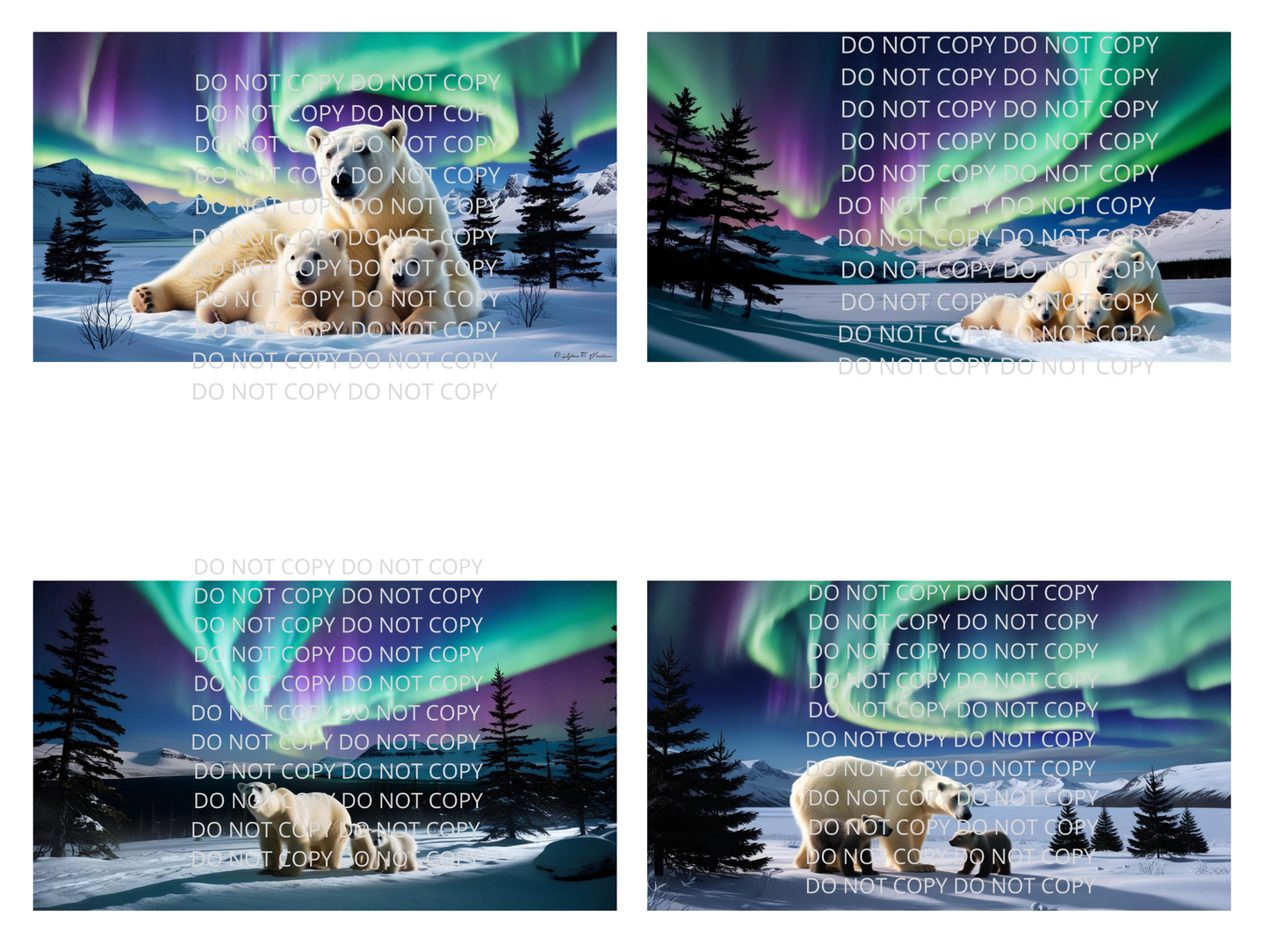 Polar Bear and Cubs Northern Lights Digital Art in PDF SVG PNG File Formats