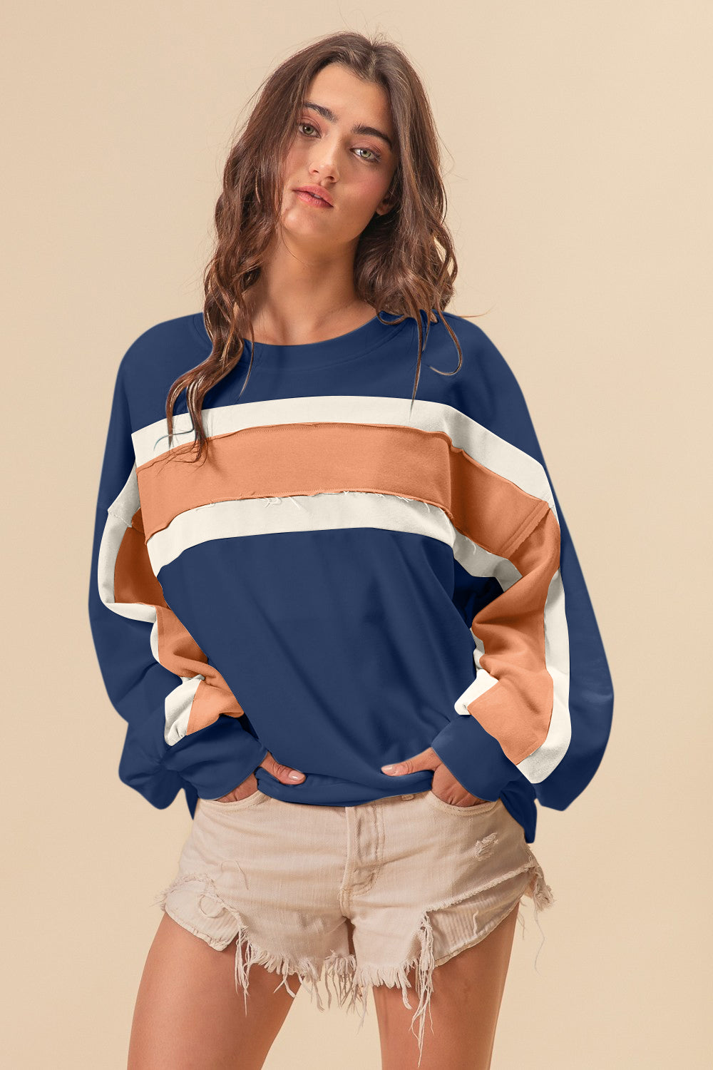 BiBi French Terry Color Block Cut Edge Detail Sweatshirt - Brand BiBi