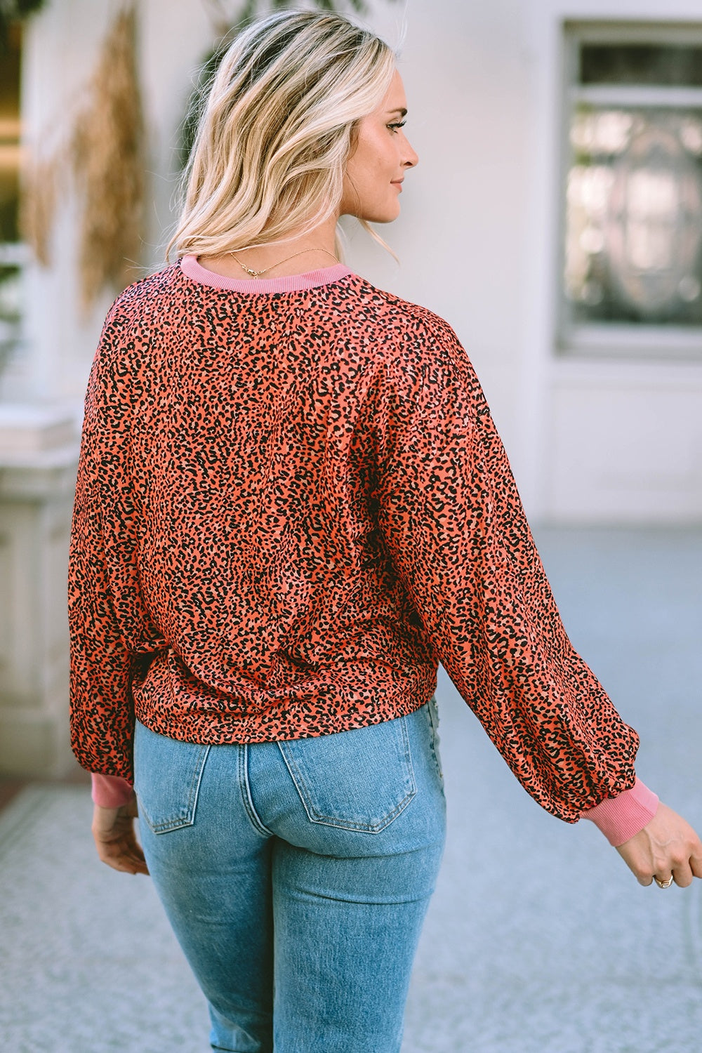 Full Size Leopard Round Neck Long Sleeve Sweatshirt