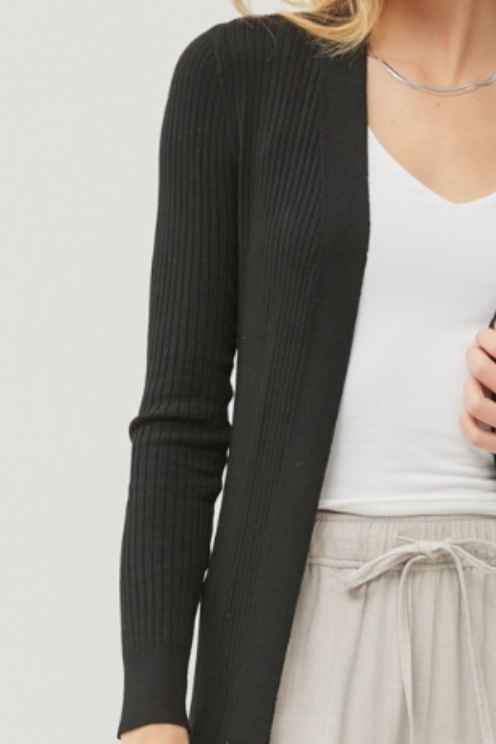 Be Cool Black Ribbed Open Front Long Sleeve Cardigan