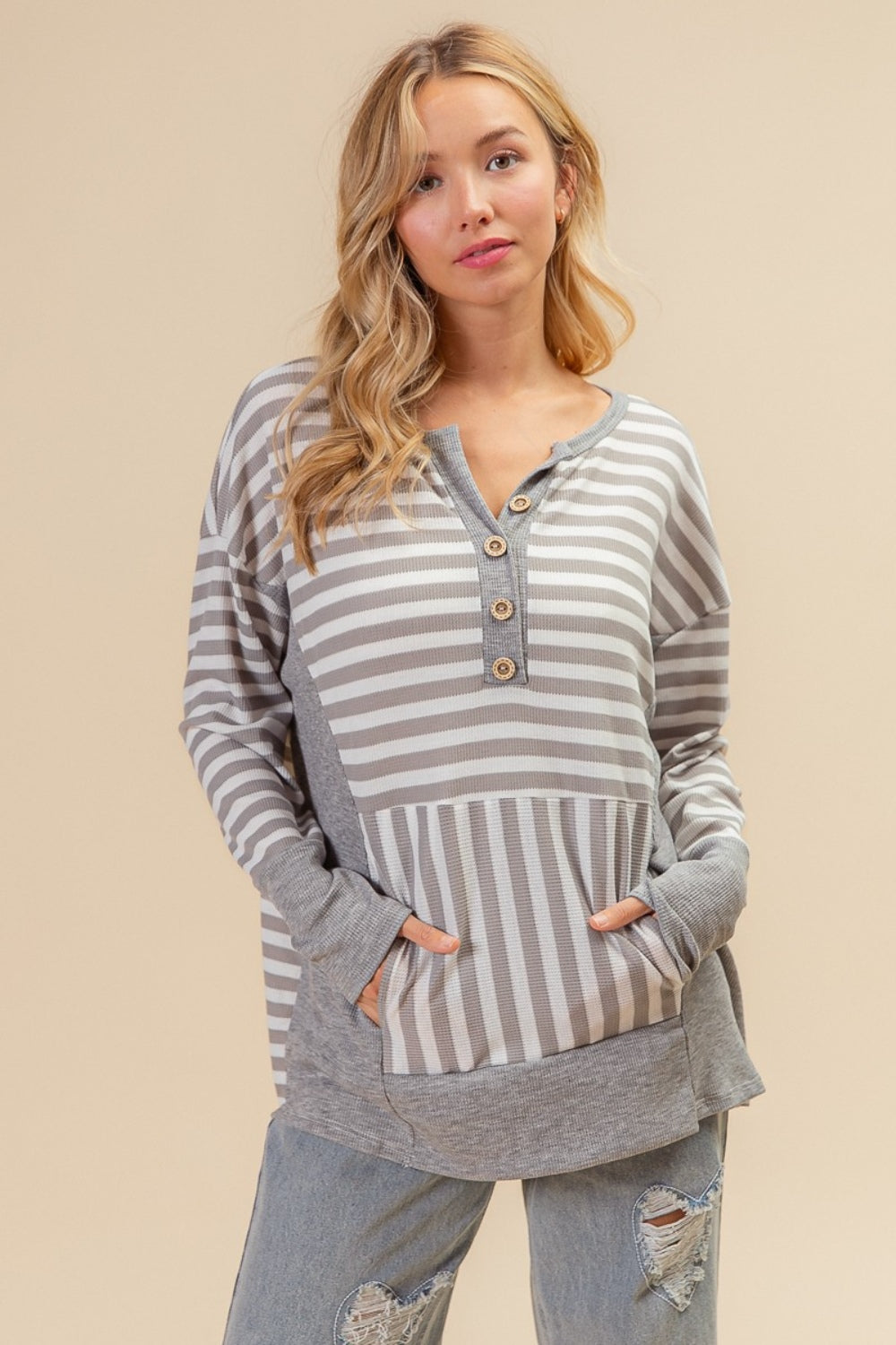 BiBi Striped Thumbhole Long Sleeve Top - Brand BiBi