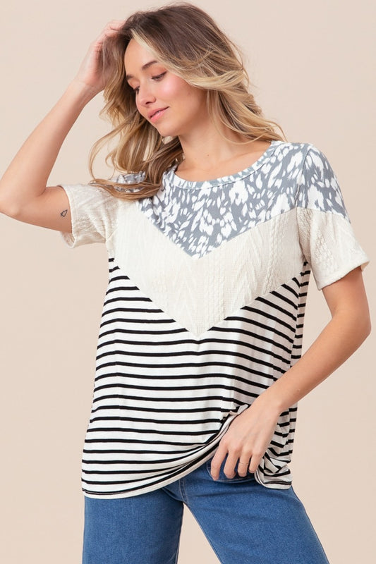 BiBi Printed Color Block Short Sleeve T-Shirt - Brand BiBi