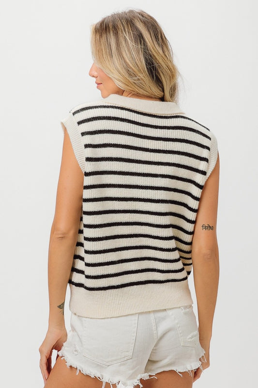 BiBi Flower Patch Striped Half Button Sweater Vest - Brand BiBi