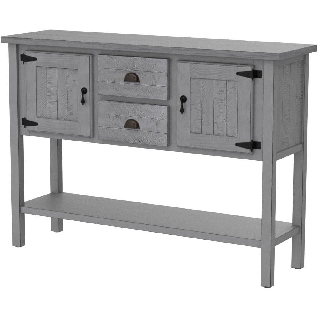 Farmhouse Solid Wood Sofa Table with Storage Drawers in Grey