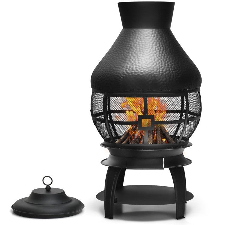 Portable Black Rustic Iron Wood Burning Chiminea Fire Pit