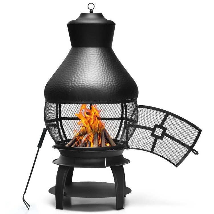 Portable Black Rustic Iron Wood Burning Chiminea Fire Pit