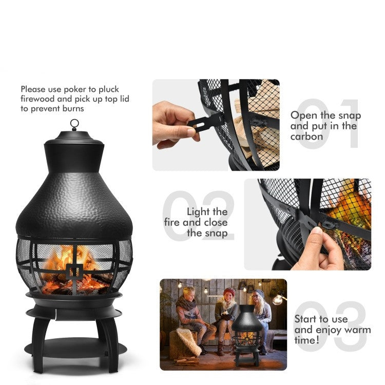 Portable Black Rustic Iron Wood Burning Chiminea Fire Pit