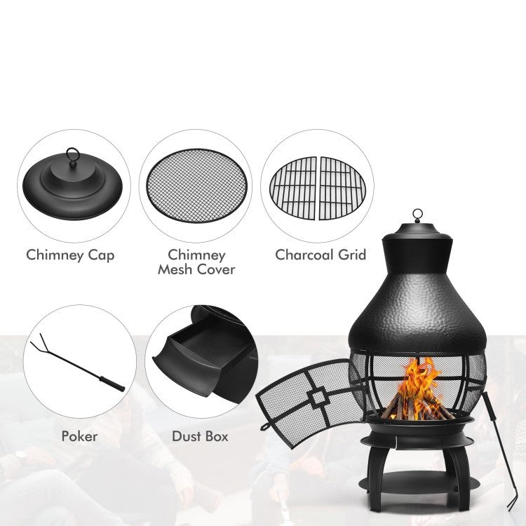 Portable Black Rustic Iron Wood Burning Chiminea Fire Pit