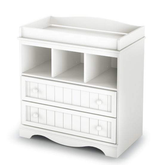 White Wood Baby Diaper Changing Table with 2 Drawers