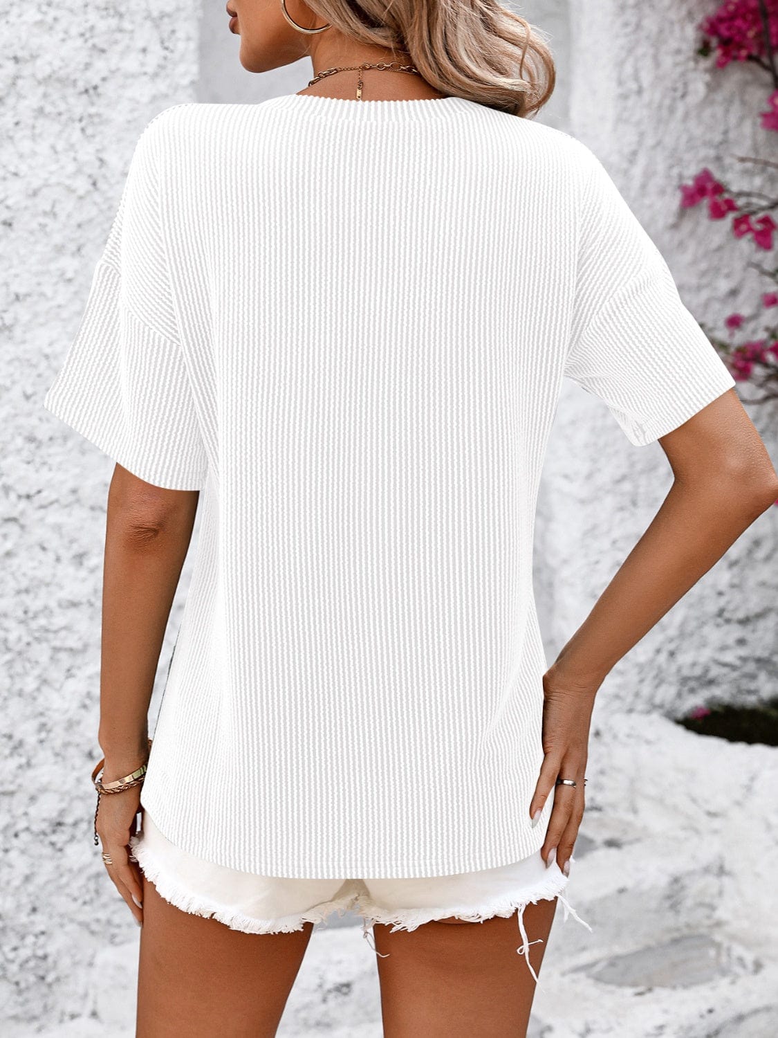 Full Size V-Neck Dropped Shoulder T-Shirt