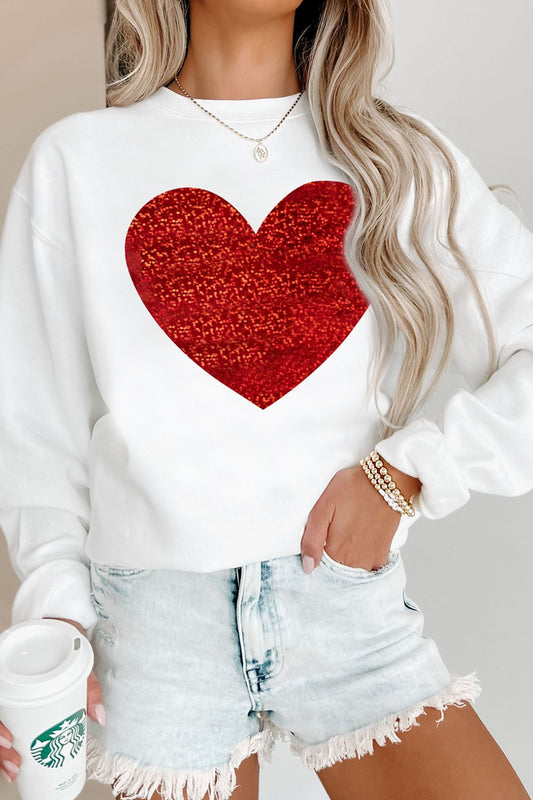 Valentine’s Day Heart White Round Neck Long Sleeve Sweatshirt
