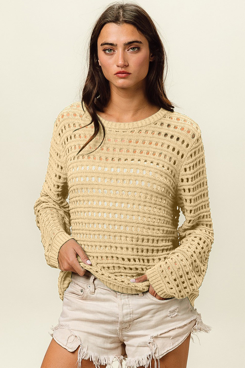 BiBi Round Neck Openwork Knit Cover Up - Brand BiBi