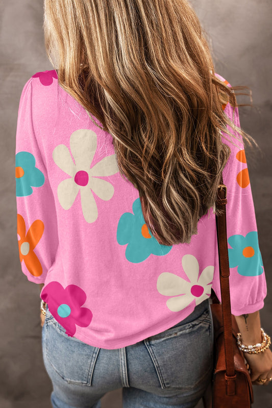 Full Size Printed Round Neck Top