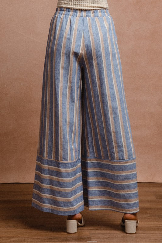 BiBi Striped Wide Leg Pants with Pockets - Brand BiBi