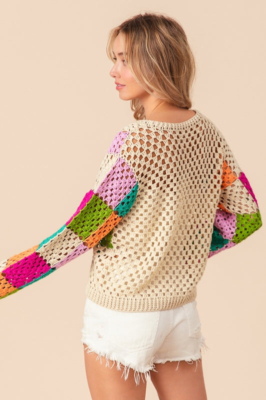 BiBi Multi Color Checkered Long Sleeve Knit Top - Brand BiBi