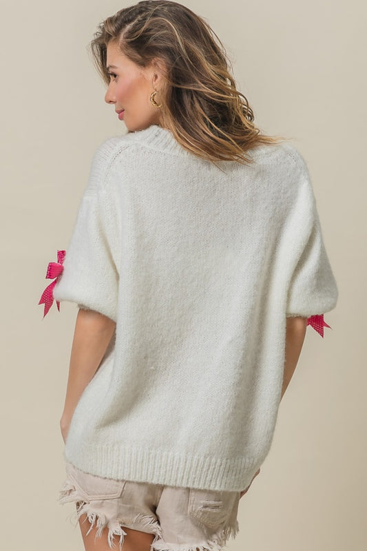 BiBi Sequin Bow Puff Sleeve Sweater - Brand BiBi