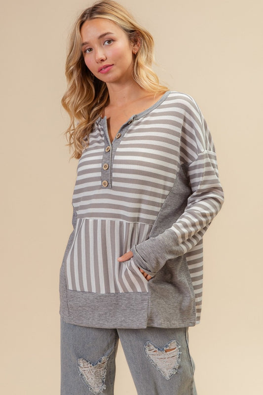 BiBi Striped Thumbhole Long Sleeve Top - Brand BiBi
