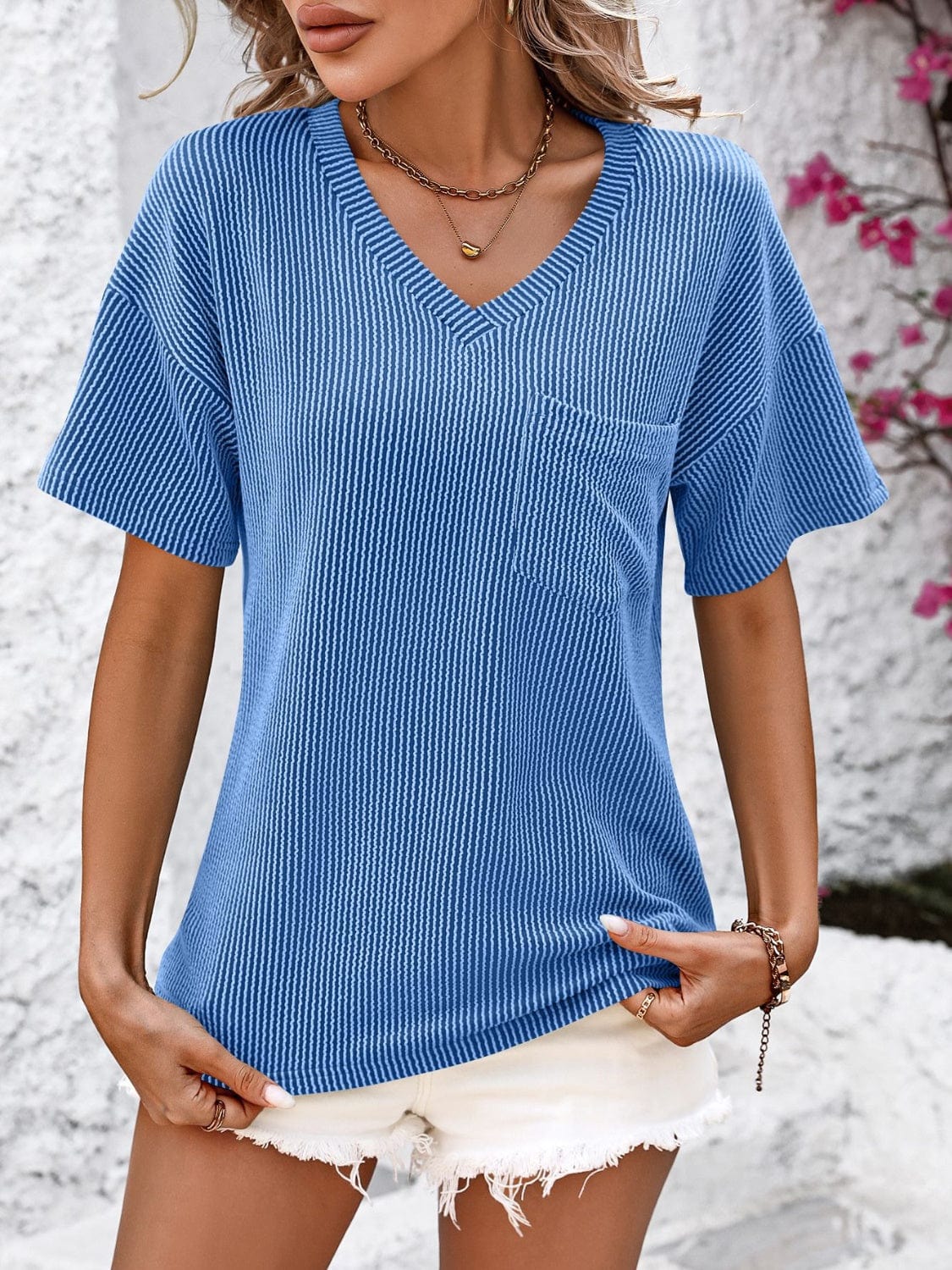 Full Size V-Neck Dropped Shoulder T-Shirt