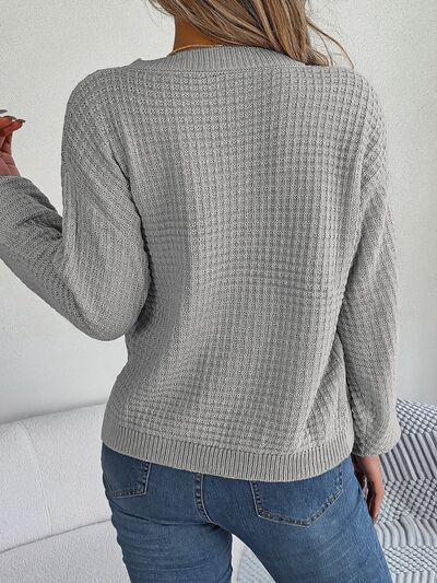 NotSoBasic Cable-Knit Round Neck Long Sleeve Sweater