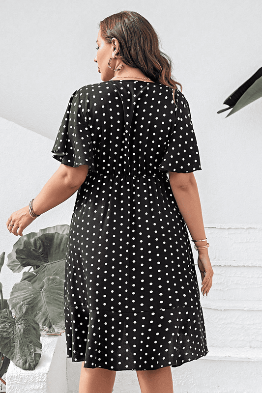 Aaliyah Isla Plus Size Polka Dot Flutter Sleeve Dress