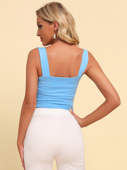 Women's Square Neck Sleeveless Knit Crop Top