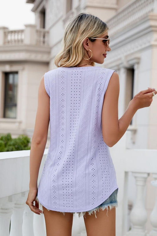 SALTYCHIC Full Size Eyelet V-Neck Tank