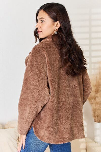 Culture Code Double Breasted Taupe Fuzzy Coat
