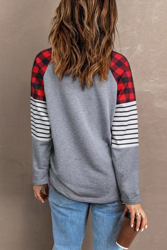 Women's Full Size BELIEVE WOMEN Plaid Striped Raglan Sleeve Top *