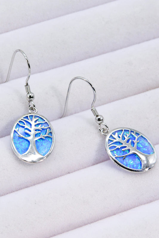 Opal Blue Platinum-Plated Drop Earrings | Tree of Life *