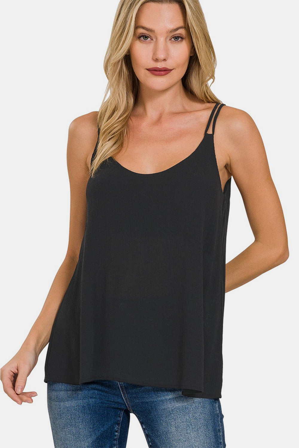 Zenana Woven Double Spaghetti Strap V-Neck Cami- Brand Zenana
