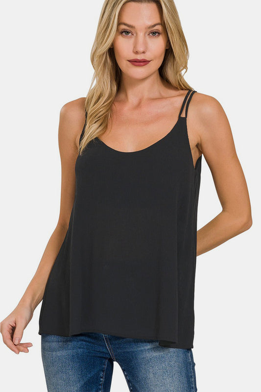 Zenana Woven Double Spaghetti Strap V-Neck Cami- Brand Zenana