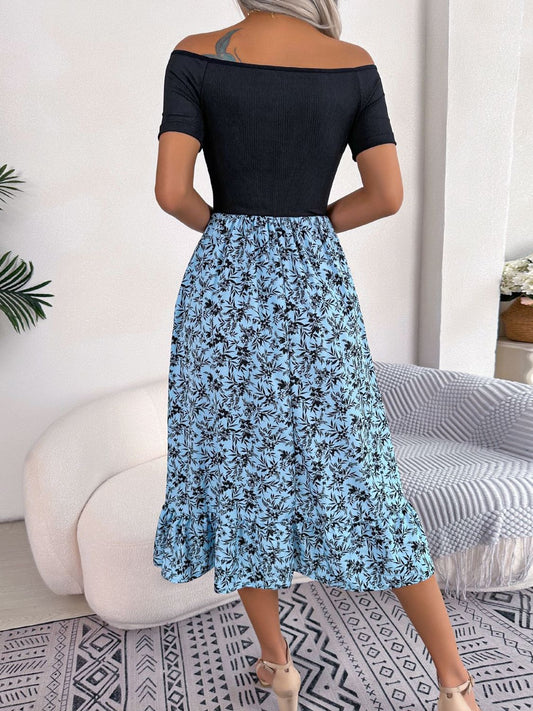 Aaliyah Isla Printed Off-Shoulder Ruffle Hem Dress