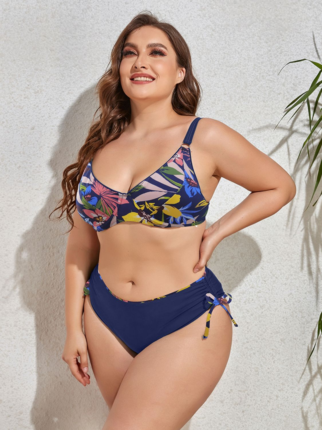Sammi Plus Size Printed V-Neck Drawstring Bikini Set