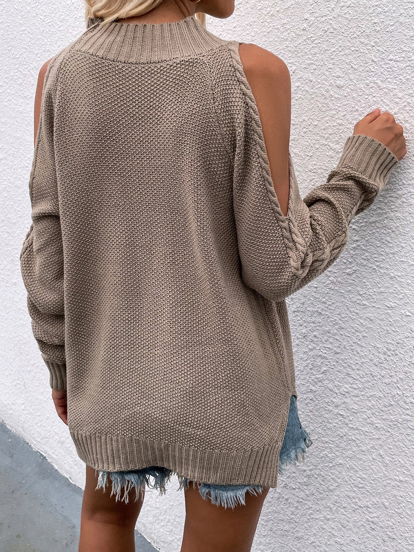 Women's Cable-Knit Cold Shoulder Sweater