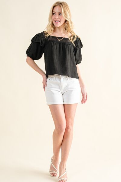 And The Why Square Neck Cotton Gauze Ruffled Blouse *